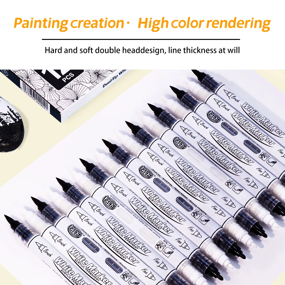 Black/White Dual Tip Acrylic Markers Pens , Premium Acrylic Paint Pens for Canvas, Stone, Glass, DIY Crafts