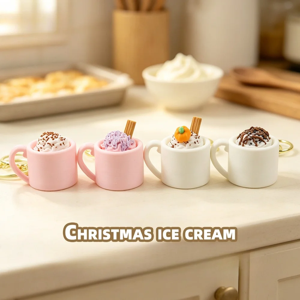 New Arrived 3D Printed Simulated Mug Ice Cream Coffee Cup Stress-relief Clicker Widget Charm Model DIY Decoration Craft