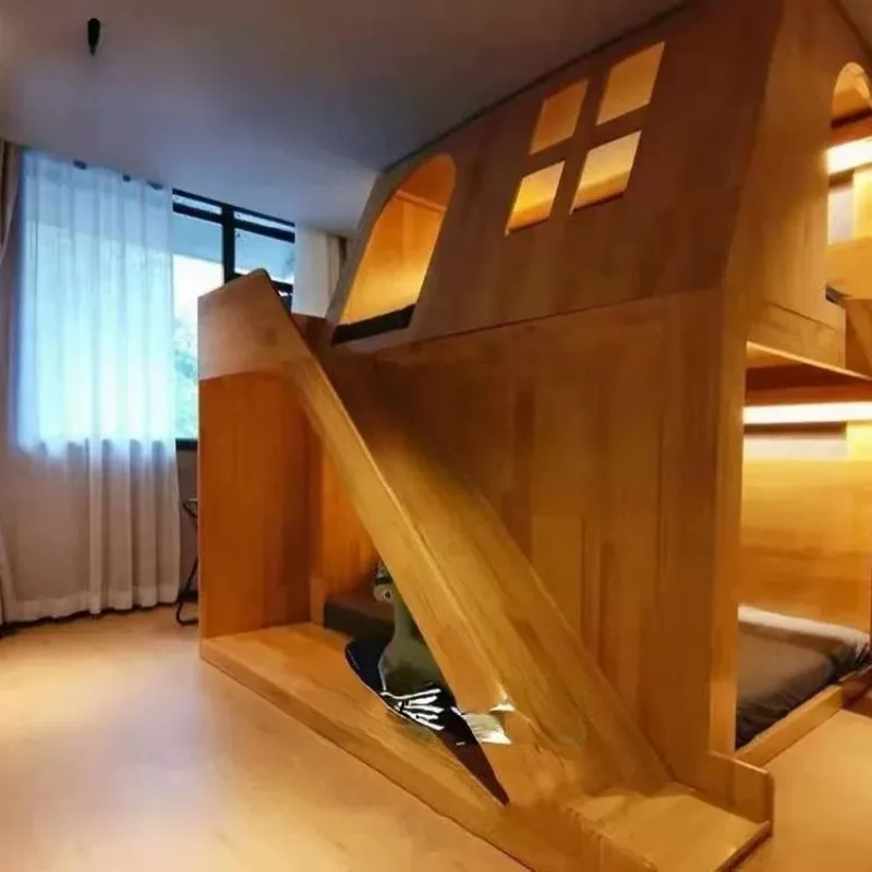 American all solid wood children's room tree house bed double upper and lower high and lower beds