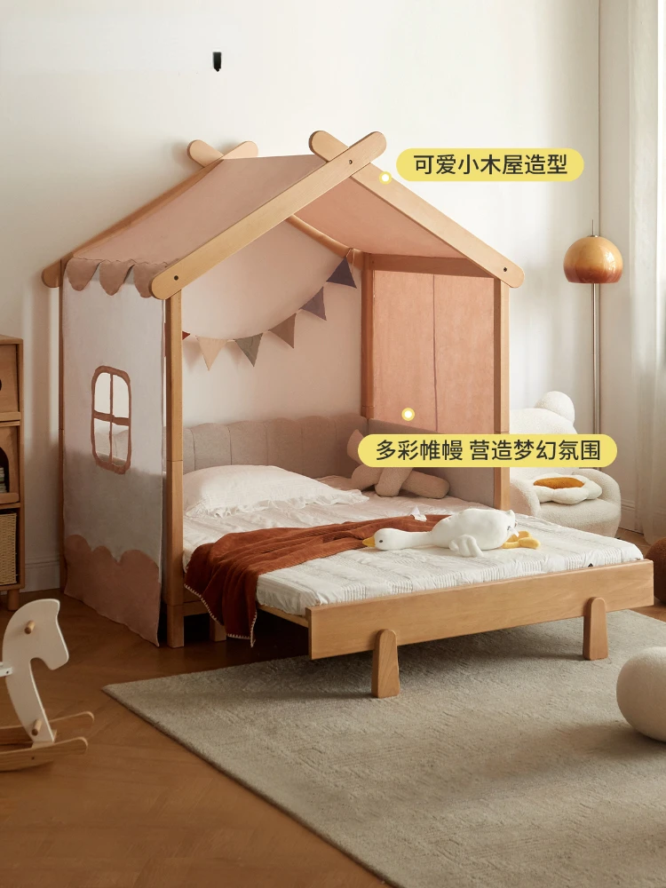 

Solid Wood Bed Retractable Bed with Tent Tree House Girls' Bed Beech Soft Bag Fence Ice Sucker Bed