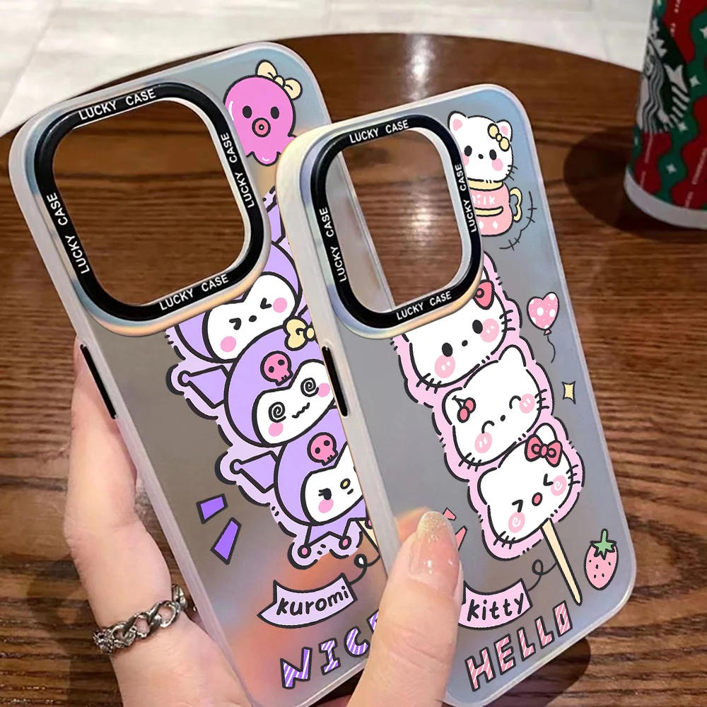 

Kuromi Cinnamoroll Pachacco Hello Kitty Phone Case for iPhone 15 14 13 12 11 Pro Max XR XSMax Plus Matte Aurora Laser Gradient