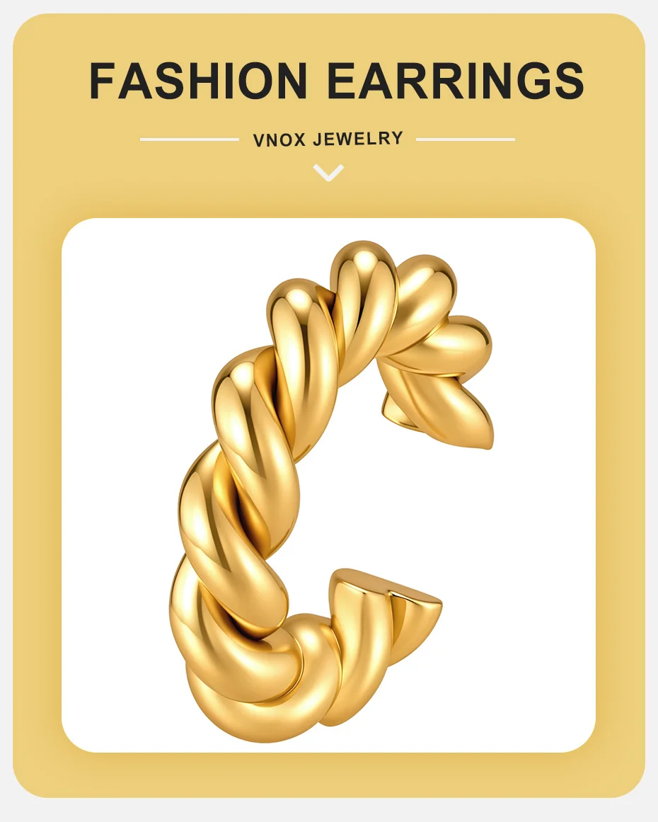 Vnox Trendige Twist-Kreis-Ohrklemmen für Damen, klassisch vergoldete C-förmige Huggie-Ohrringe ohne Ohrloch, Ohrklemmen-Schmuck. – Detail 1