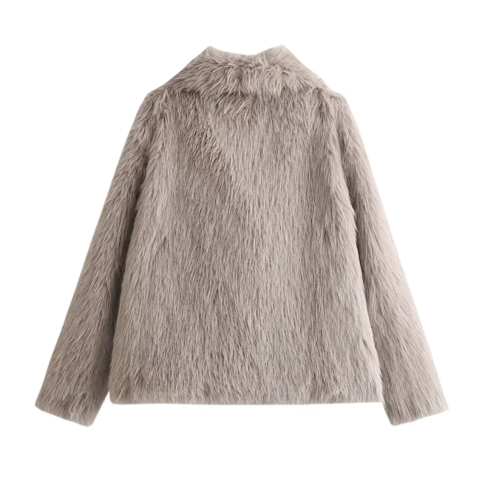 Kar&Otza New autumn and winter artificial fur effect short jacket with lapel long sleeved button closure for casual wear