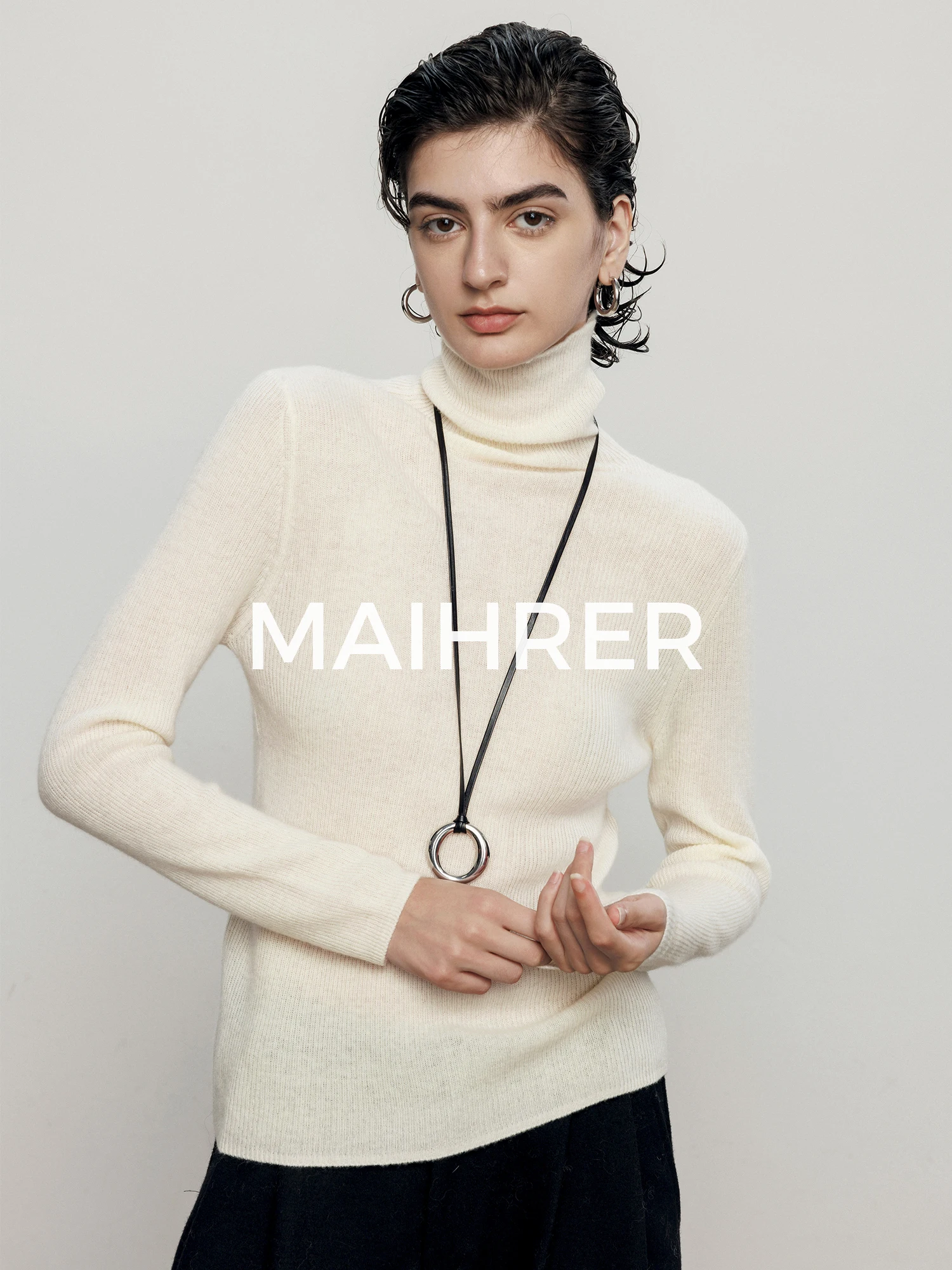 

Women's Wool Knitted Slim Fit Long Sve High Collar Base irt Autumn Winter Casual Sle Faion Inner Wear Top