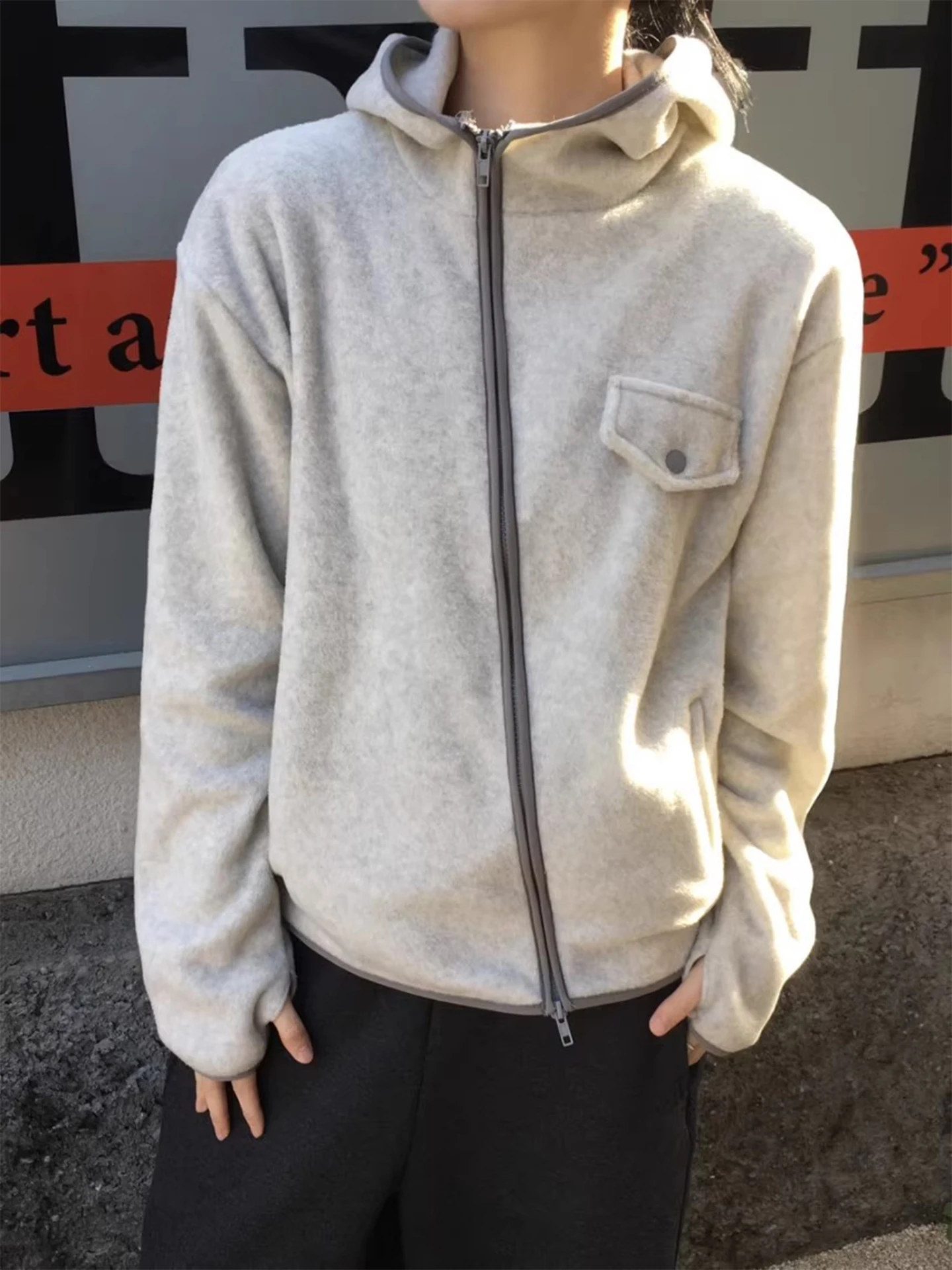 

Double-Sided Fce Hooded Jaet Women's Faion Commute Sle Color Blo Long Sve Zipper Closure Casual Outerwear