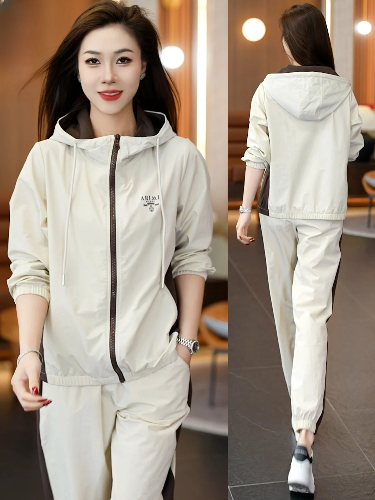 

Hengyuanxiang Qui Dry Sportswear Set Women's Spring Autumn Faionable Hoodie Running Casual Wear Two Piece Thin Model