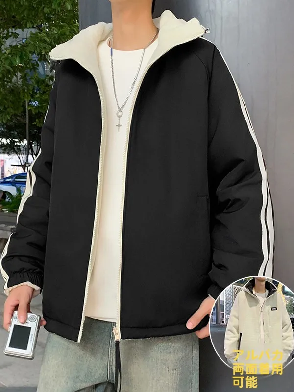 

Double-Sided Wear American Retro Hooded Cotton Jacket Men Winter Loose Casual Fleece-Lined Thickened Warm Trendy Brand