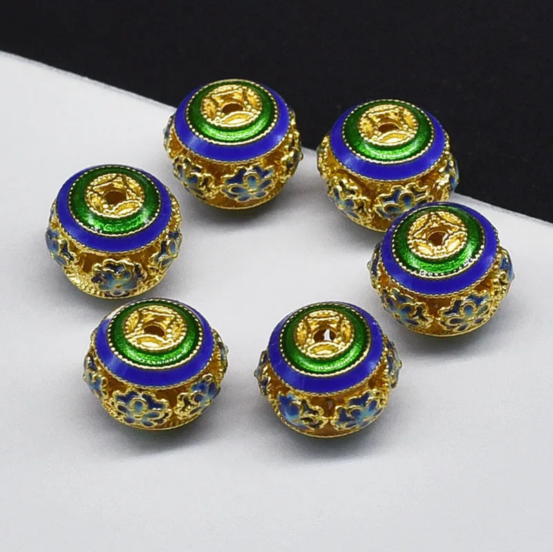 

Cloisonn é Round Beads DIY Small Flower Matching Beads Copper Burnt Blue Enamel Bead Bracelet Hand String Accessories