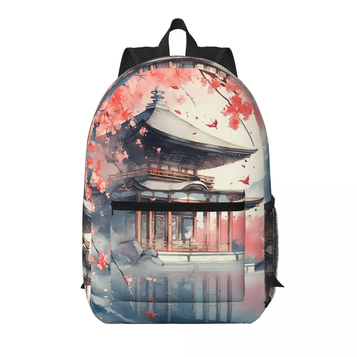 

Traditional Asian Architecture With Cherry Blossoms Student Backpack School Bag Hiking Travel Daypack Bookbag Shoulder Bags