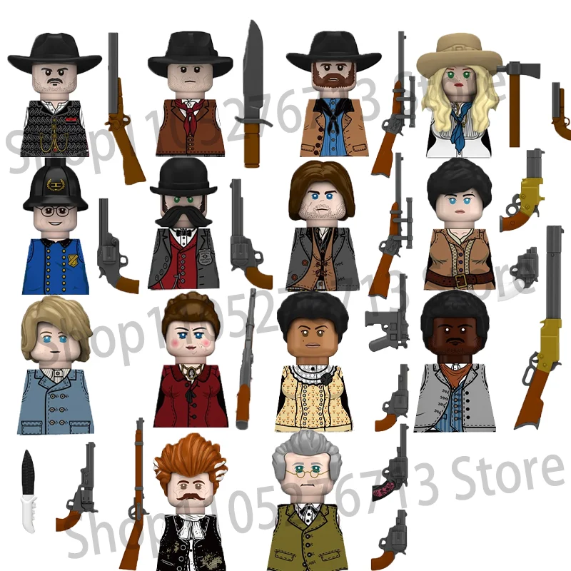 Conjunto de 7 Peças de Blocos de Montar Western Hunter Red Dead Redemption, Figuras de Ação de Detetive, Lobo ou Veado, Brinquedos para Crianças, Presentes