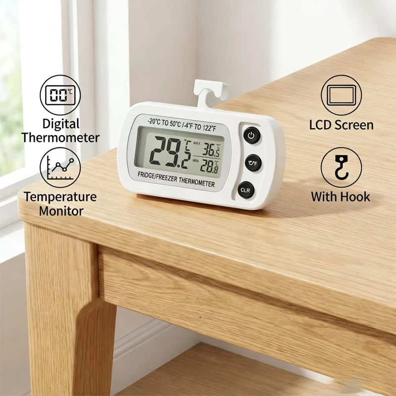 Fridge Thermometer With Hook Anti-Humidity Refrigerator Freezer Electric LCD Display Digital Thermometer Temperature Monitor