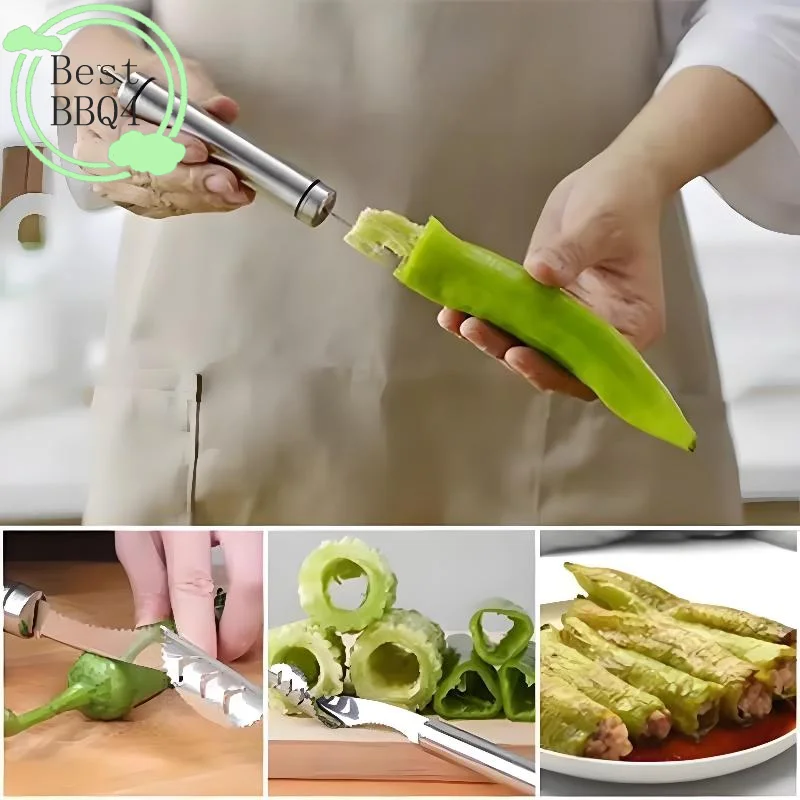 (BBQ4)Stainless Steel Corer Chili Corer Bitter Gourd Seed Remover Core Digging Knife Green Pepper Cutter Seed Digging Tool
