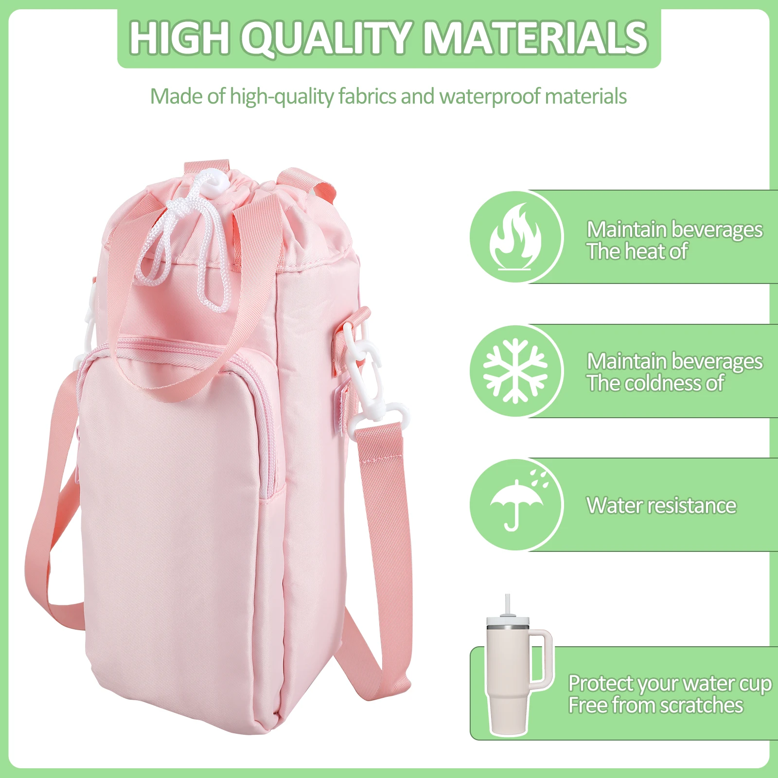 Portable Water Bottle Bag Large Capacity Water Bottle Carrier Bag with Pockets and Adjustable Strap For Stanley Quencher New