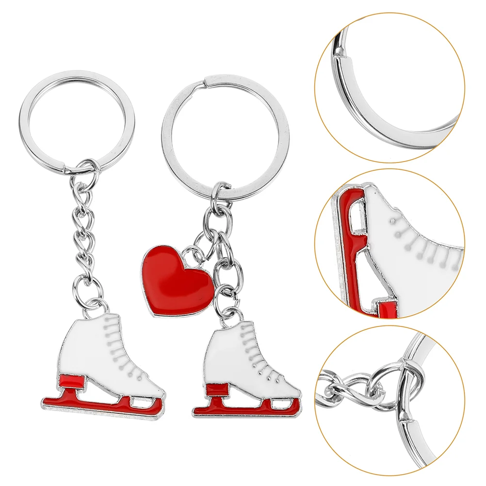 2 Pcs Skate Keychain Boot Metal Skates Buckles Fashion Keychains Ice Pendants Figures Skating Gifts Rings