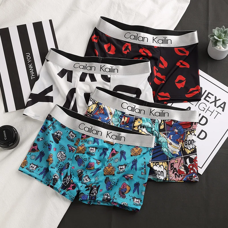 Ice Silk Boxer Shorts Summer Cool Printed Shorts Breathable Thin Men\'s Underwear Manufacturers Wholesale Cotton Nylon Spandex