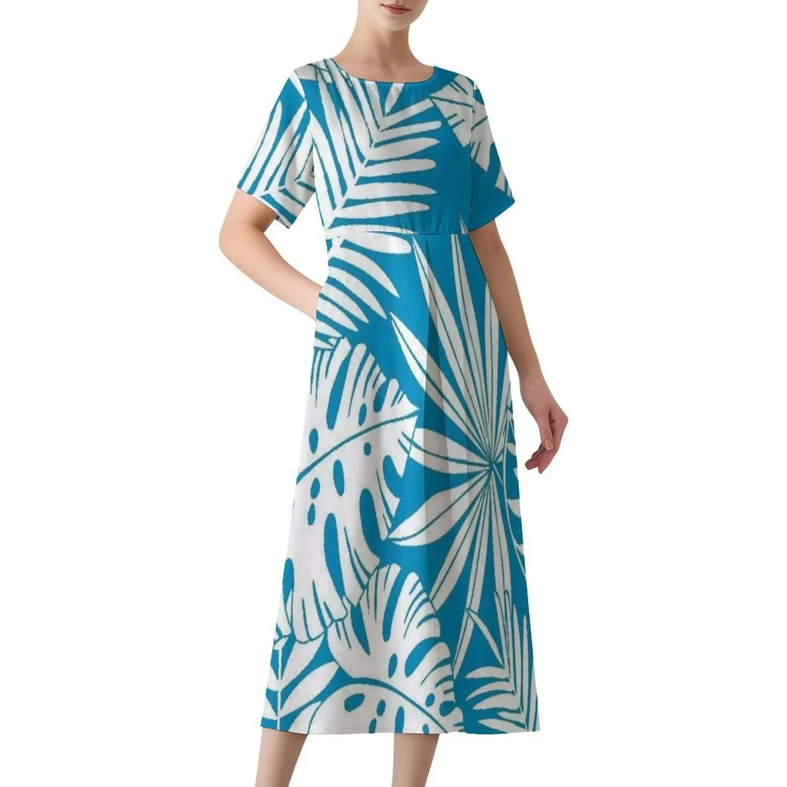 Vestido de Color con estampado Floral Tribal polinesio, vestido personalizado con patrón de verano, falda larga holgada de manga corta con cuello redondo, alta calidad