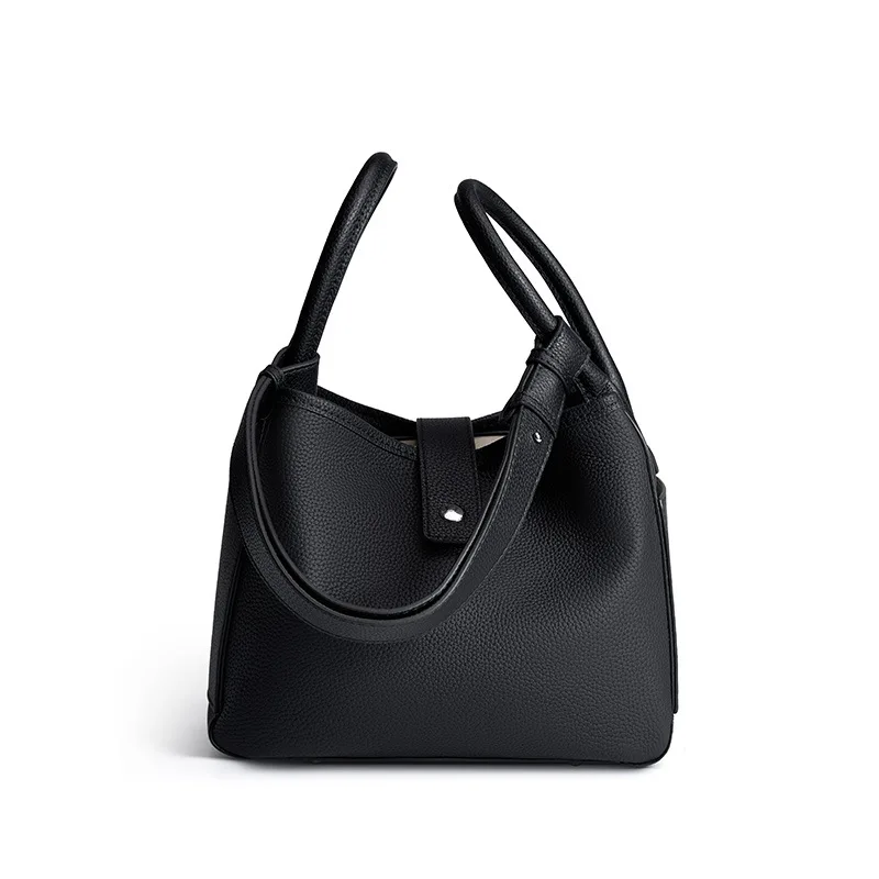 Soft Leather Bucket Bag Niche Design Genuine Leather Basket Bag New Handheld Commuter Top Layer Cowhide Bag