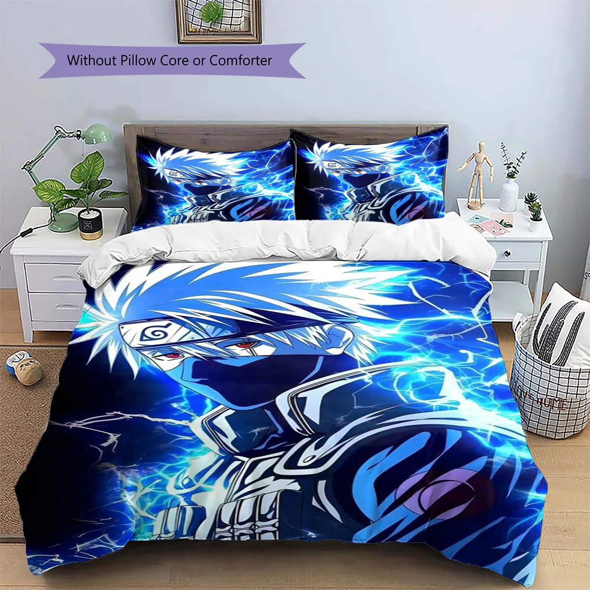 Kakashi Hatake Patterned Pillowcase & Duvet Cover Set Bedroom Decor Bedding Set Gift for Anime Enthusiasts.-TING