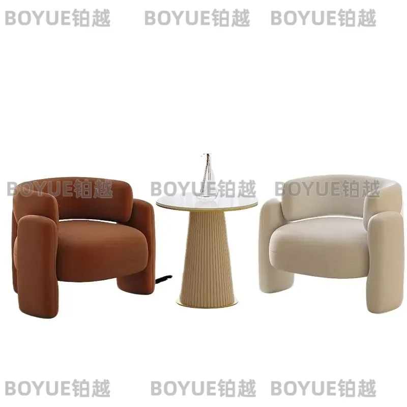 Cream Velvet Single Sofa Chair Set Light Luxury Lounge Armchair for Beauty Salon Reception Area Rest Zone Modern Furniture