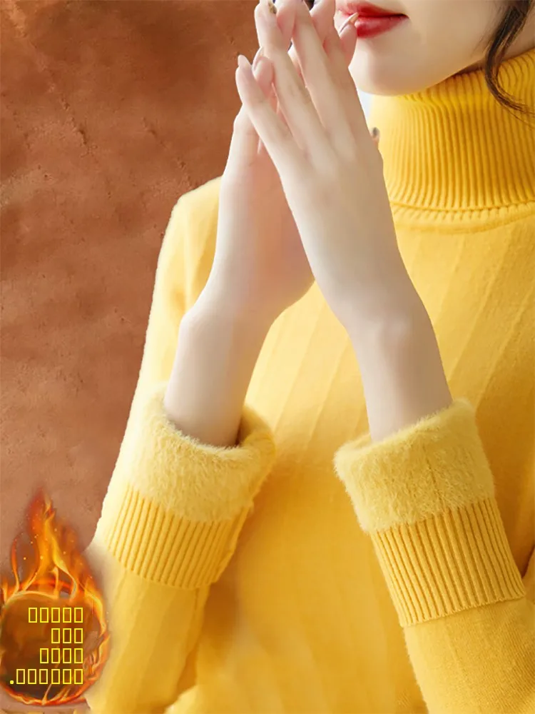 

Thiened High Collar One-Piece Fce Women's Sweater Street Sle Autumn Winter Faionable Warm Slim Fit Base irt