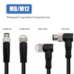 Waterproof M12 M8 Aviation Plug Connector Cable 3/4/5/8pin Sensing Wire 2/5/10/15/20M Male Female A-type Elbow Connection Line