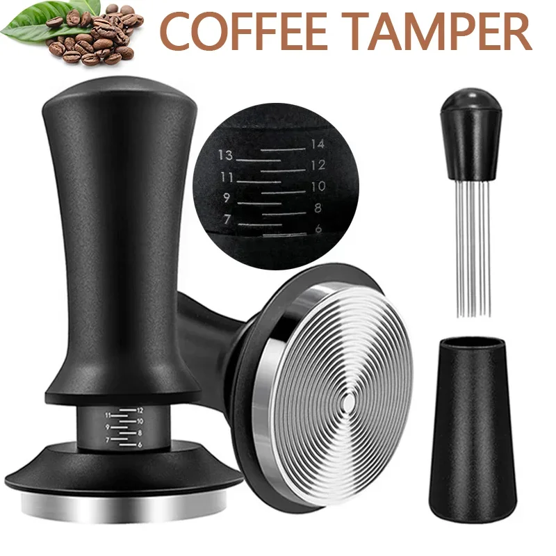 51/53/58mm Coffee Tamper Stainless Steel Calibrated Spring Coffee Tamper with Scale Constant Adjust Filler Coffee Powder Hammer