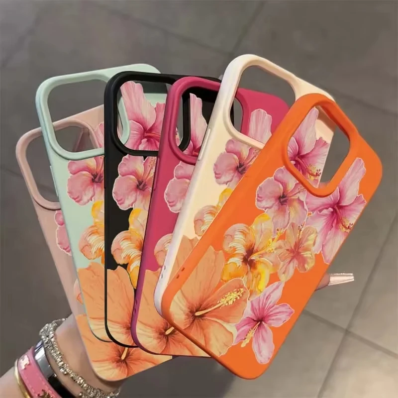 Для iPhone 16, 15, 14, 13, 12, 11 Pro Max Plus XS Max X XR акварельный чехол с цветком гибискуса и личи, конфетный силиконовый чехол для телефона