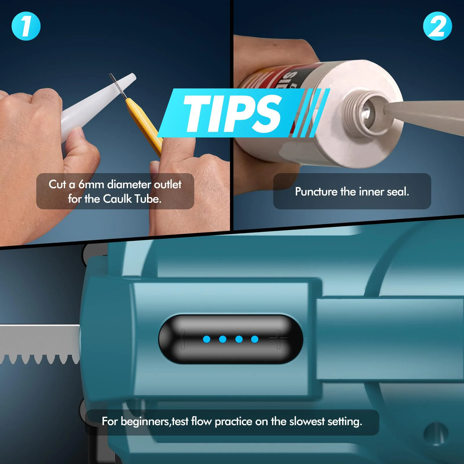 Electric Cordless 10OZ/300ML Caulking Gun with LED Light Drip-Free Adhesive Filling Sealing and Silicone Caulking Tools