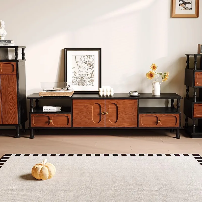 

Medieval style living room Modern simple ash wood Home living room Black solid wood Locker Solid wood storage