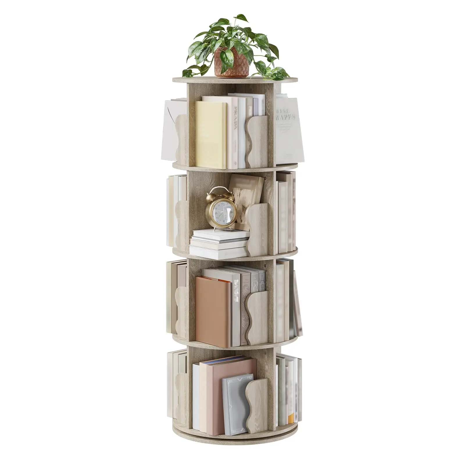 

Rotating Bookshelf, 360 Display Spinning Bookshelf Tower, 4 Tier Floor Standing Bookcase Storage Rack, Revolving Bookcase Wood N