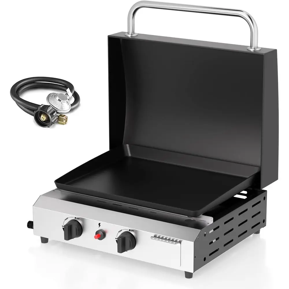 

Portable 17.3 Stainless Steel Gas Griddle with Hood, 30,000 BTU Detachable Propane BBQ Grill for Outdoor Cooking and Camping