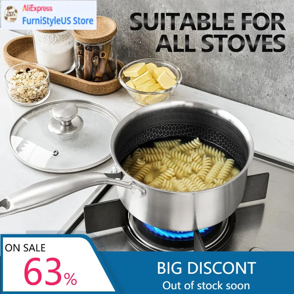 

PopularTriple-Ply Stainless Steel Saucepan Set, 1-3 Quart Sizes, with Lids and Honeycomb Interior - 6-Piece Cookware