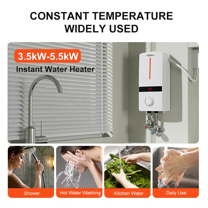 220V 5500W Wall-Mounted Instant Electric Tankless Water Heater Portable Bath & Hot Shower for Hotels & Households Fast Shipping