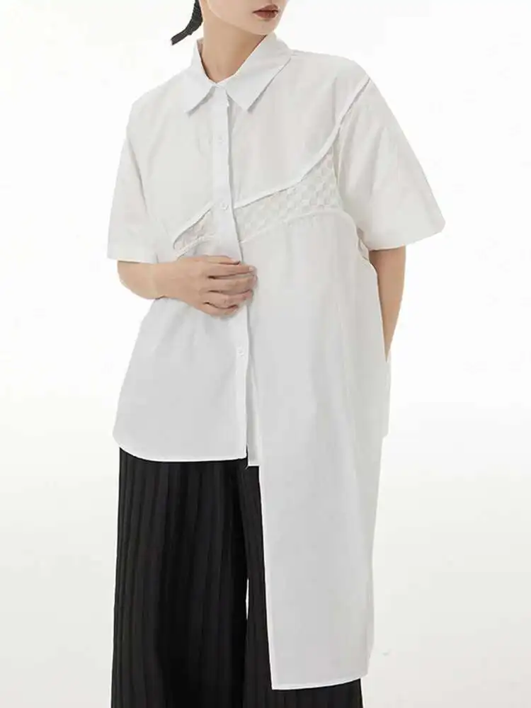 

Women Irregular Hem Big Size Casual Blouse New Lapel Short Sleeve Shirt Fashion Tide Spring Summer