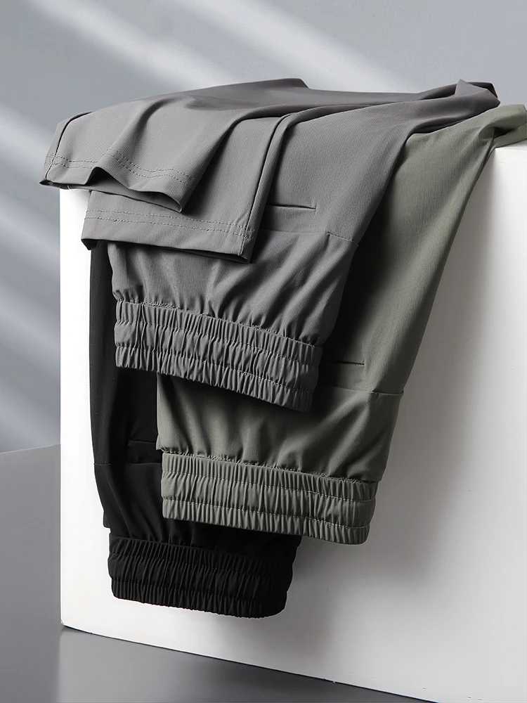 

Мужские летние повседневные брюки большого размера, тонкие, эластичные, прямые, свободные, для полных, быстросохнущие спортивные штаны