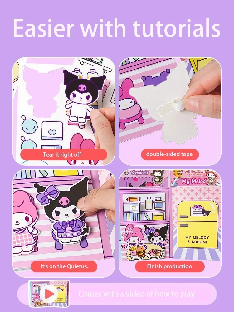 Sanrio Handmade Quiet Book para meninas, crianças DIY, série completa, grande livro, brinquedos de Kuromi, grande variedade de estilos, best-seller, novo