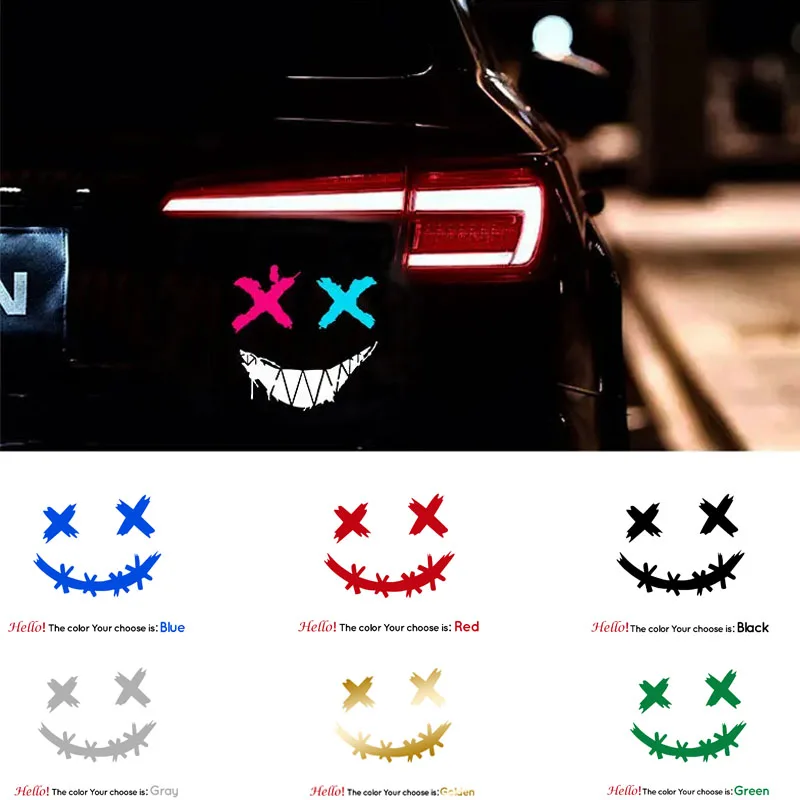 Car Stickers Reflective Waterproof Smile Face Decal Motocross Auto Rear Window Personalized Stickers