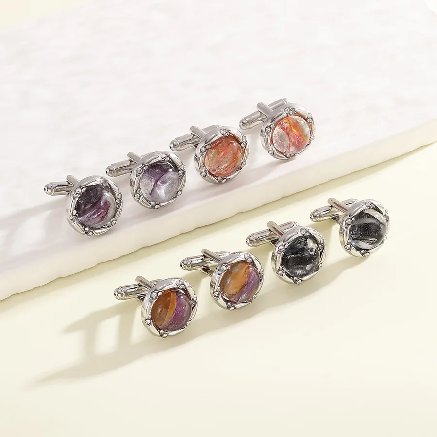 بدلة عمل رجالية قمصان رسمية أزرار أكمام مستديرة موضة زجاج حجر الراين الديكور أزرار أكمام مجوهرات فاخرة هدية للأب #1