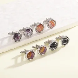 Men's Business Suit Formal Shirts Round Cuff Buttons Fashion Glass Rhinestone Decoration Cufflinks Luxury Jewelry Gift for Dad