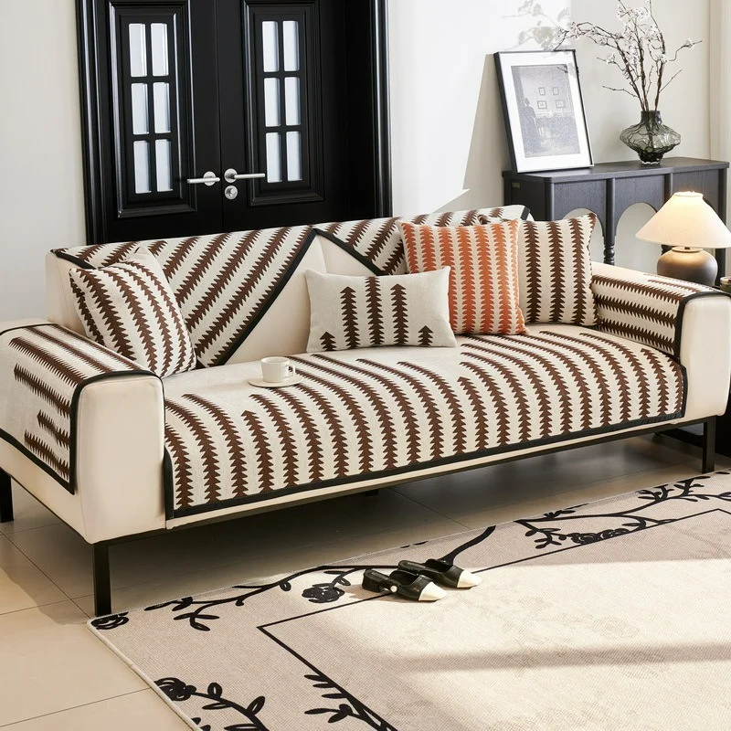 Nordic Style Stripes Couch Covers Soft Chenille Sofa Slipcover for Living Room Jacquard Anti Cat Scratch Sofas Protective Cover