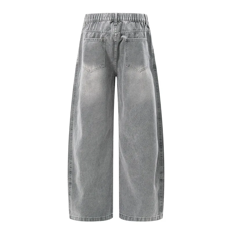 Deconstructed Wide Leg Jeans Trendy Washed out Black Grey Street Style Jeans Loose Fit Long Pants for Men And Women