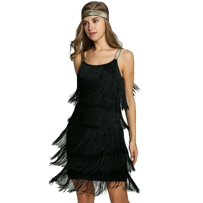 Chic Sexy Mouwloze Kwastje Jurk Vrouwen Luxe Cocktail Great Gatsby Party Zomer Korte Jurken Danskostuums Kleding