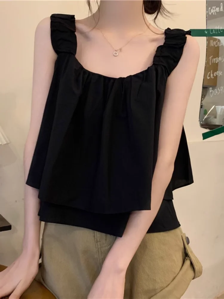 Summer 2025 New Sle Women's Svel Square Collar Vest Outerwear Fre Looking Slimming Versatile Strapl Doll irt Top