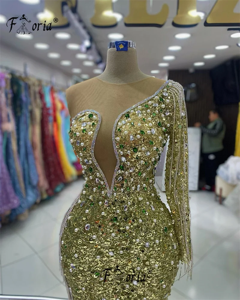 Vestido Formal ostentoso hecho a mano con cuentas de Dubái, vestido de fiesta de noche con borla de cristal y lentejuelas, elegante