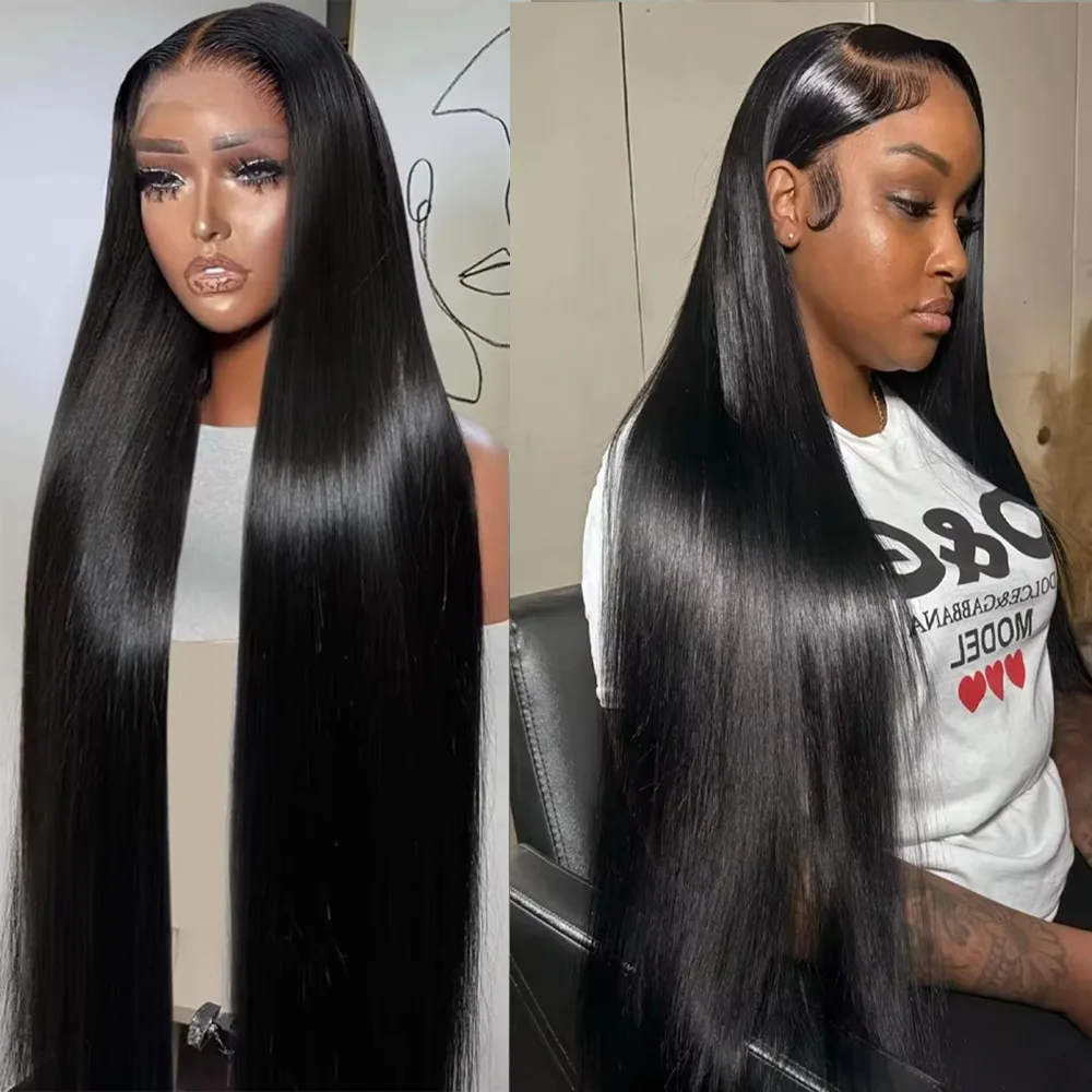 

200 Density Natural Color Straight Human Hair Wig 46 Inches Black Straight 360 HD Transparent Lace Frontal Wigs For Women