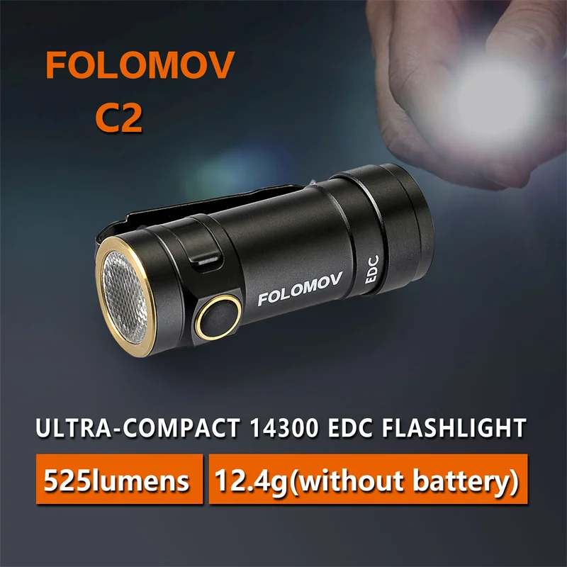 FOLOMOV EDC C2 Nicha E21A 8 Modes 600Lumens Magnetic Tail EDC Mini Flashlight Rechargeable 14300 battery Outdoor LED Flashlight