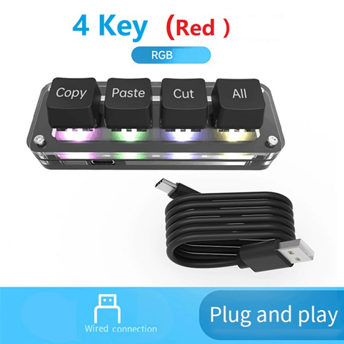 Mini 4-Key Select Copy Paste Cut All Macro Pad Shortcut One Handed Keyboard RGB Gaming Mechanical Keyboard OSU Key