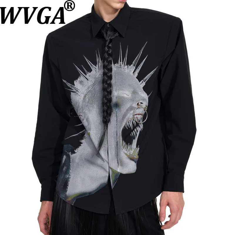 

WVGA Spring Autumn New Man High Street Portrait Printed Padded Shoulder Long Sleeved Shirts Niche Stylish Casual Tops Ins W12229