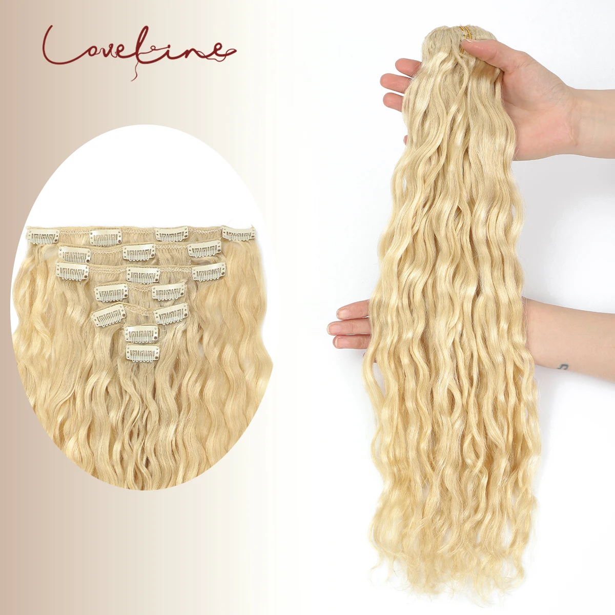 

LOVELINE Наращивание человеческих волос на клипсах 613 Water Wave 7 шт. 16 зажимов машинного производства Remy Hair Weft Clip-Ins для женщин 12-22 дюймов