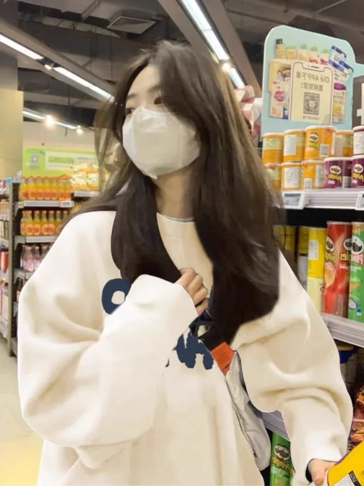 Women'S Sweatshirts Japanese Clothing Leisurely Playful Street-Style Neutral-Style Details Beige Trends Invierno Nueva Moda